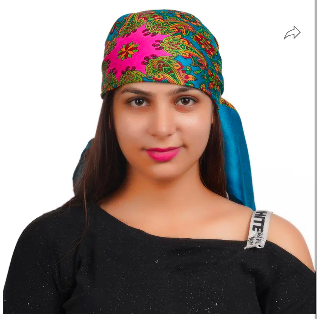 Women's Scarf - Green Knitted Cotton with Floral Print