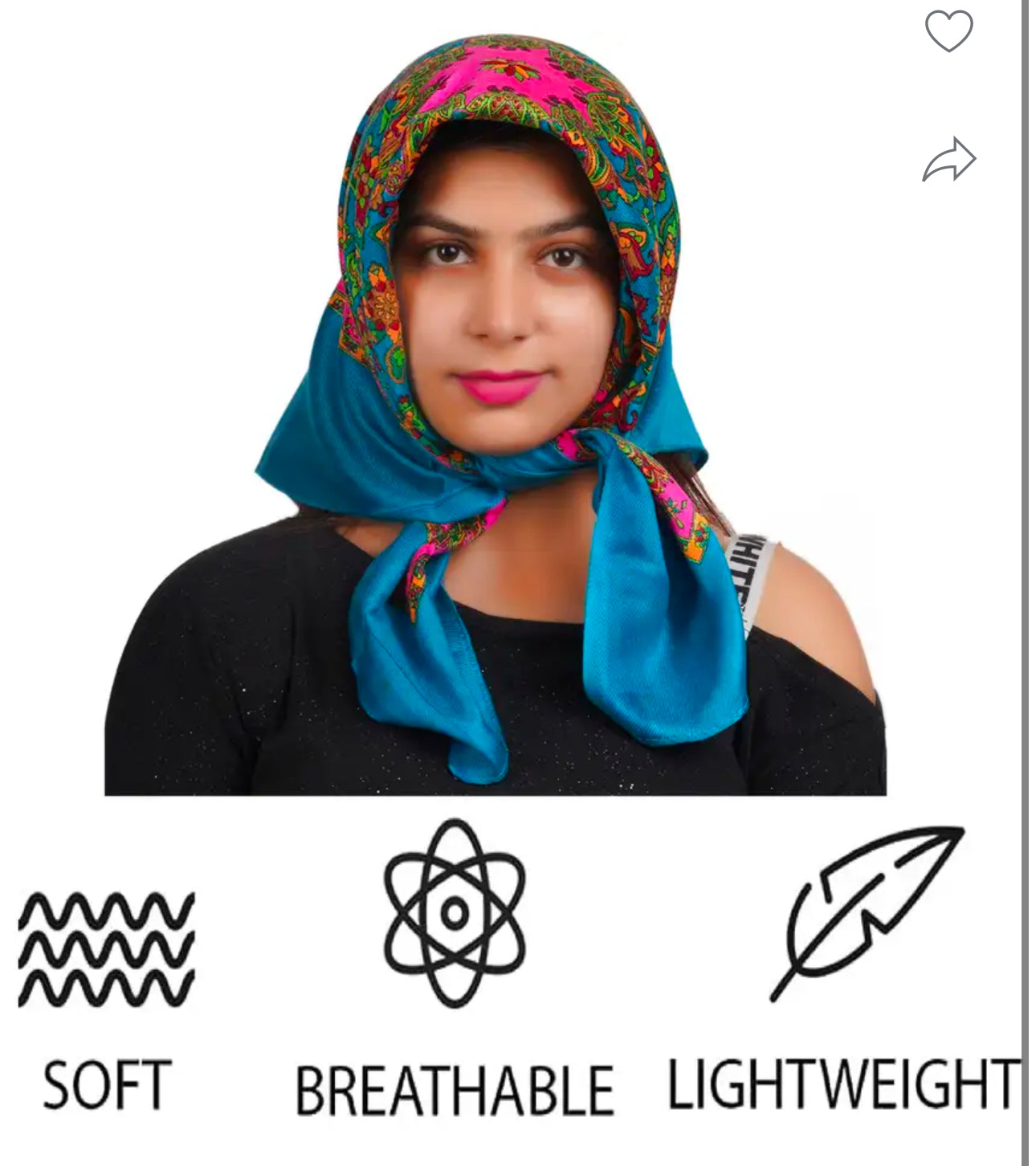 Women's Scarf - Green Knitted Cotton with Floral Print