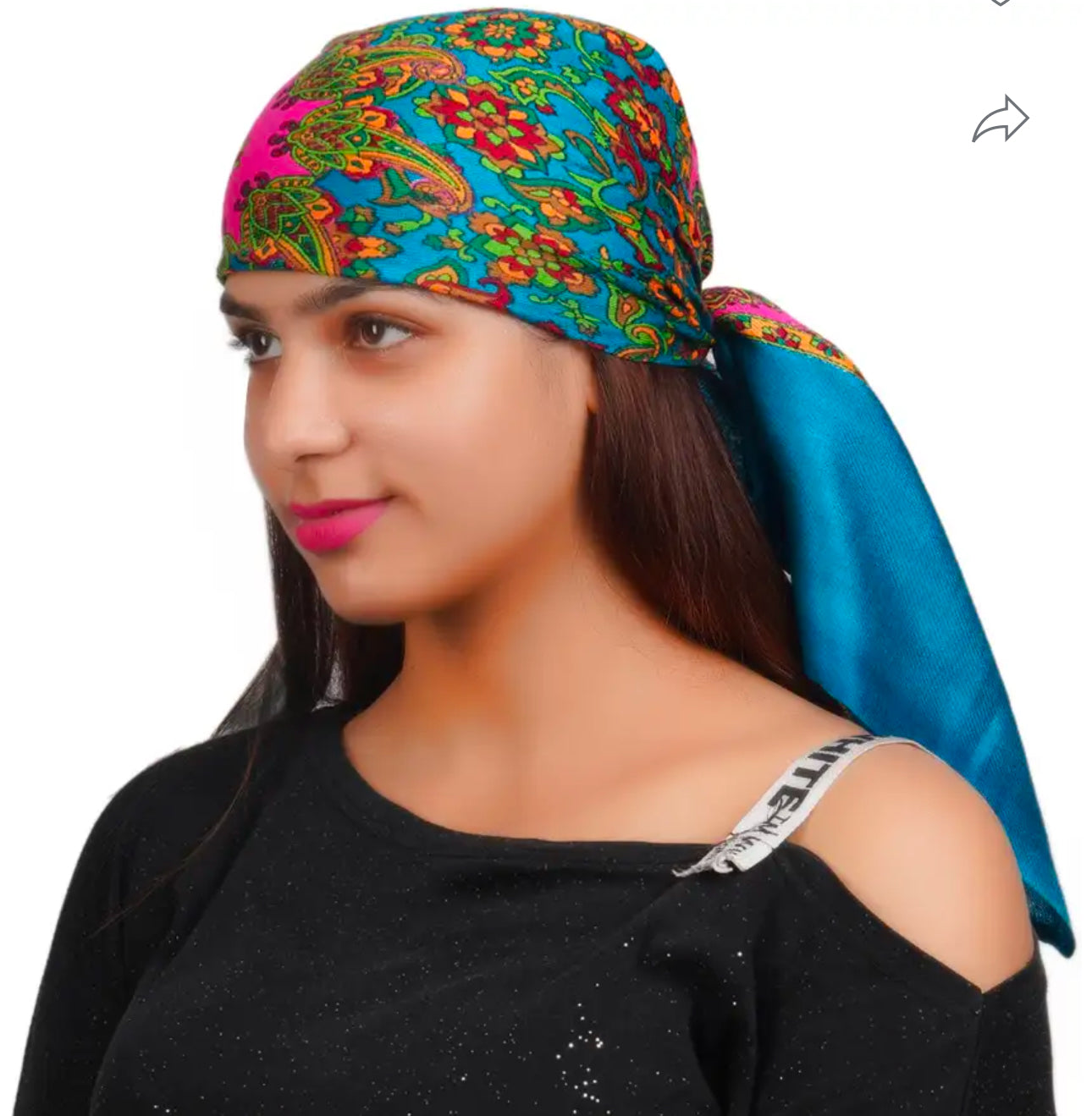Women's Scarf - Green Knitted Cotton with Floral Print
