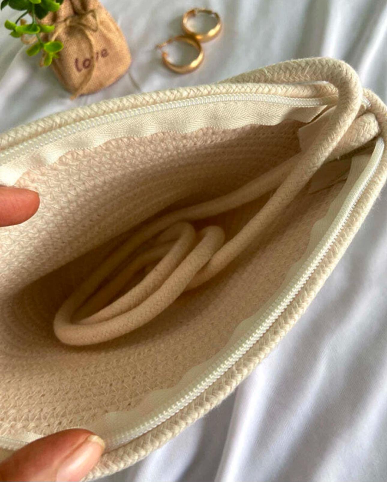 Jute Shoulder Bag – Beige ; Floral Details