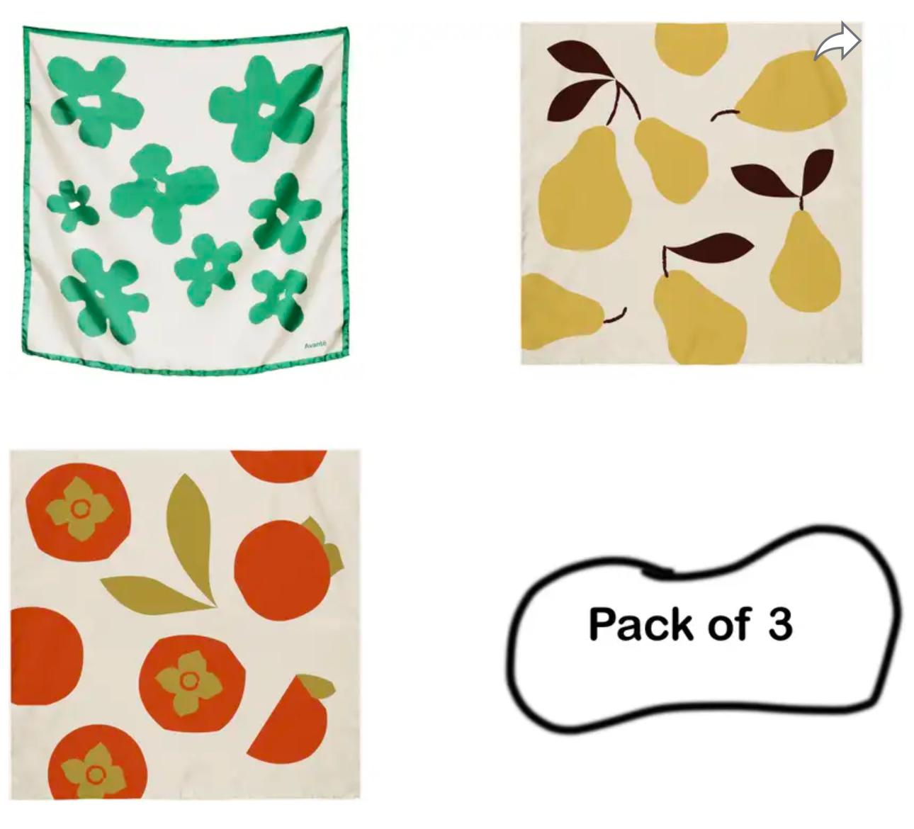 Set of 3 Women's Fancy Satin Scarves