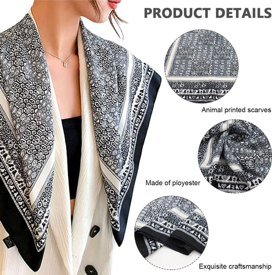 Foulard Noir Carré en Soie – Élégant & Polyvalent