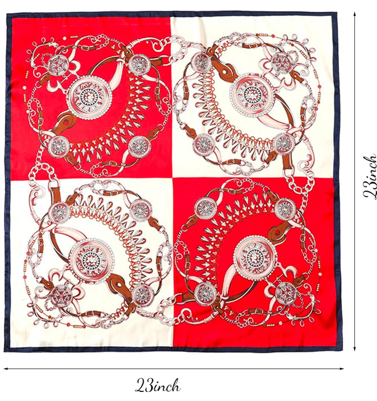 Red Multicolor Geometric Print Scarf – Satin Finish
