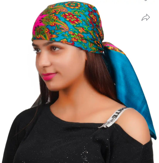 Women's Scarf - Green Knitted Cotton with Floral Print