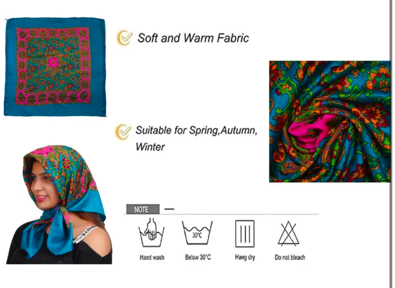 Women's Scarf - Green Knitted Cotton with Floral Print