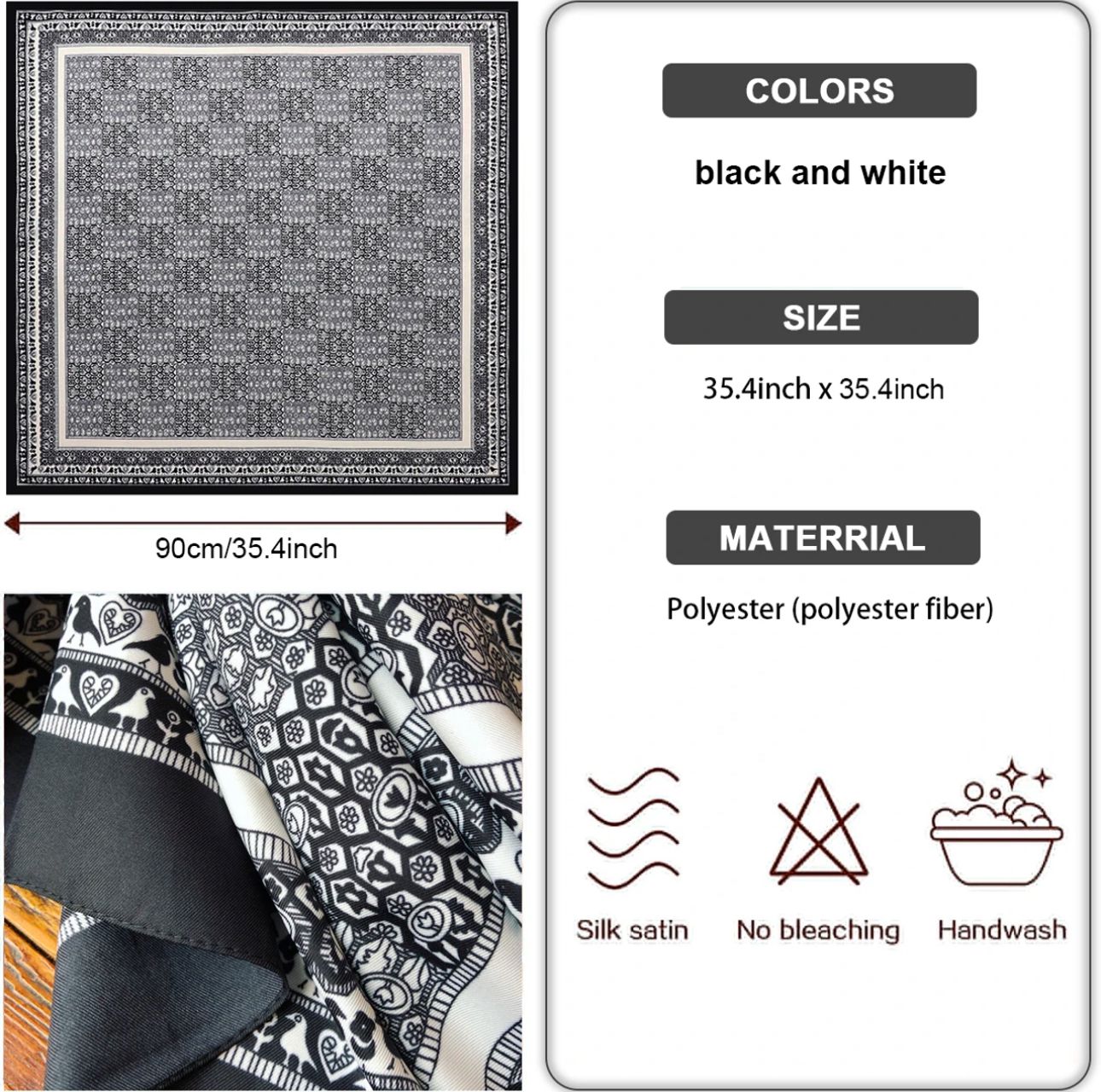 Black Square Silk Scarf – Elegant & Versatile