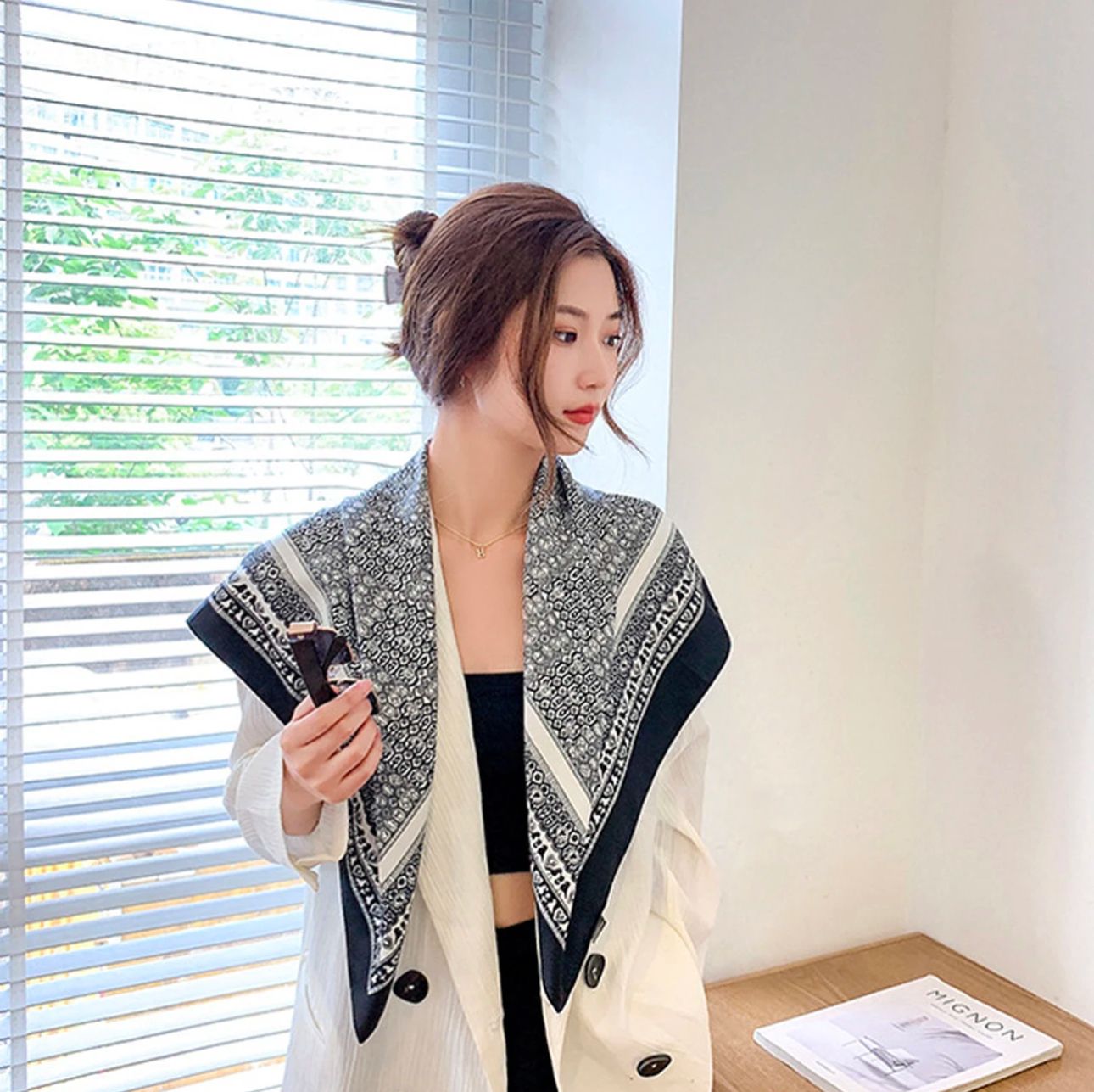 Black Square Silk Scarf – Elegant & Versatile