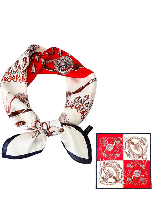 Red Multicolor Geometric Print Scarf – Satin Finish
