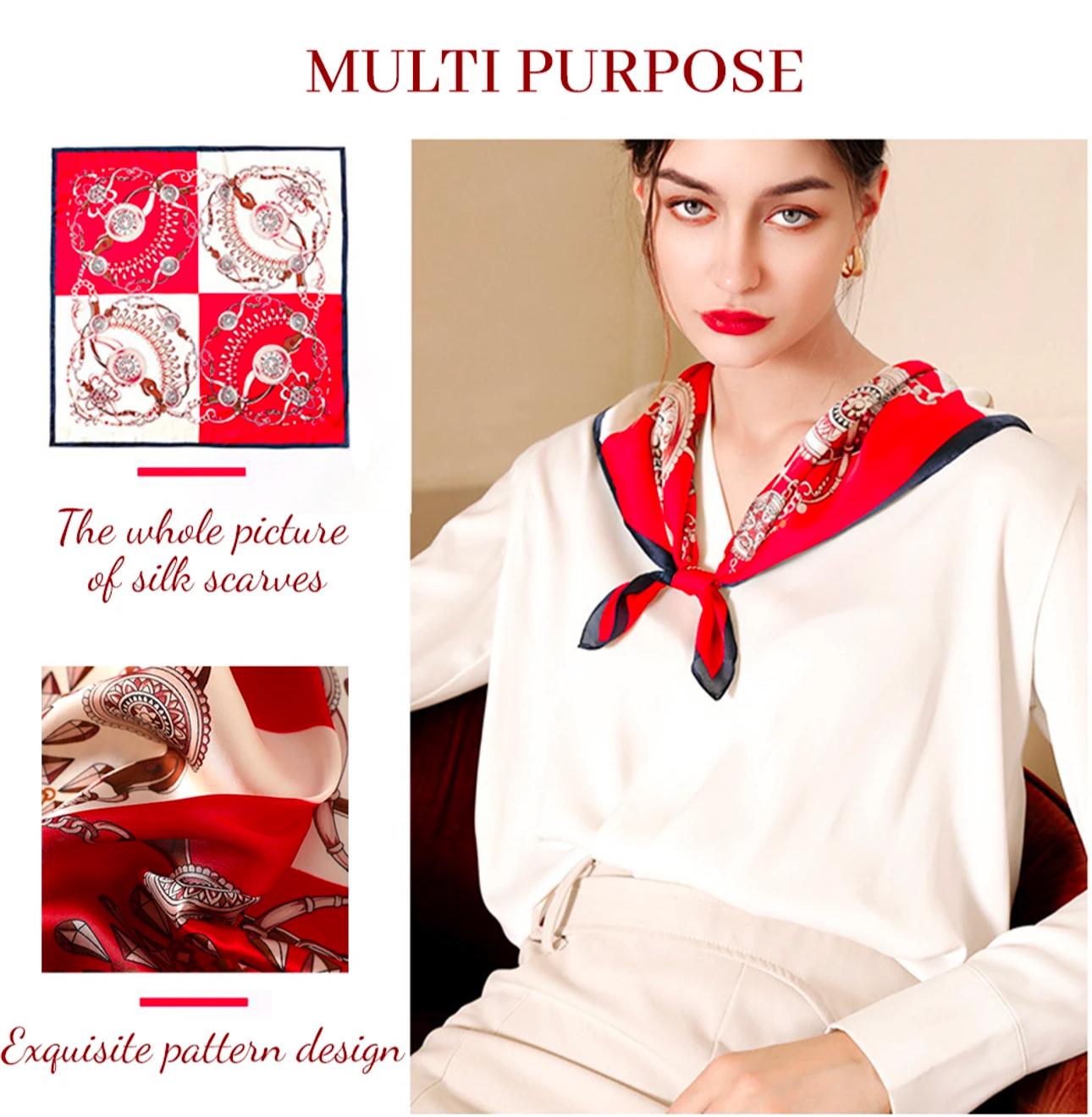 Red Multicolor Geometric Print Scarf – Satin Finish